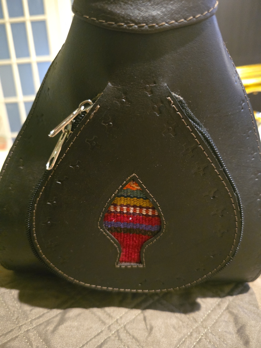 Black Brown Leather  Suede Wool Antique Women's Shoulder Bag 2 In I
